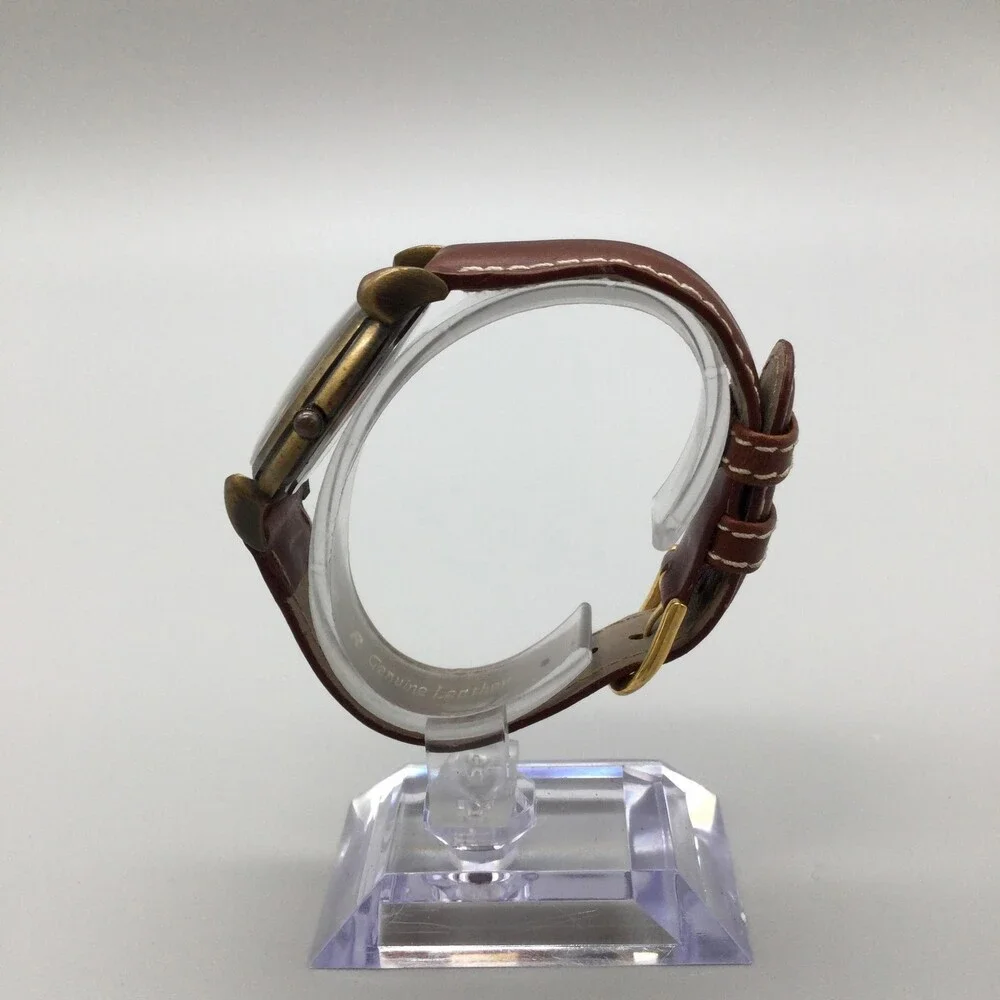 Relic Unisex Watch 34mm Bronze Dial Brown Leather Roman Numeral New Battery